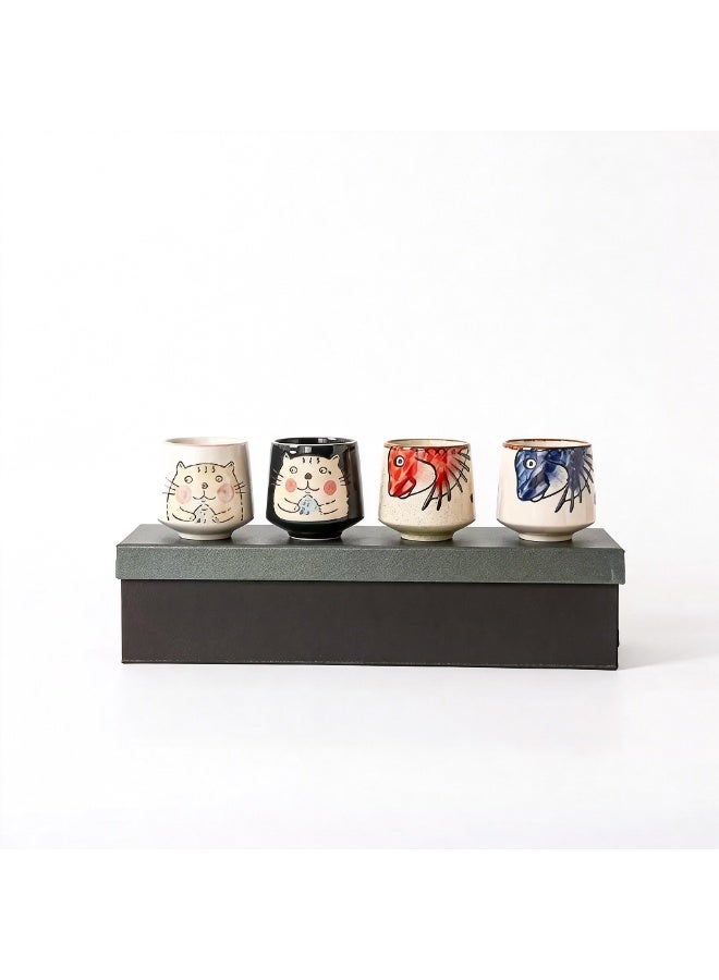 ROOMTONE Set Of 4 Coffee Cups, Tea Cups, Ceramic Cups Set, Lovely Cups, Janpanese Style, 150ml - Image 1